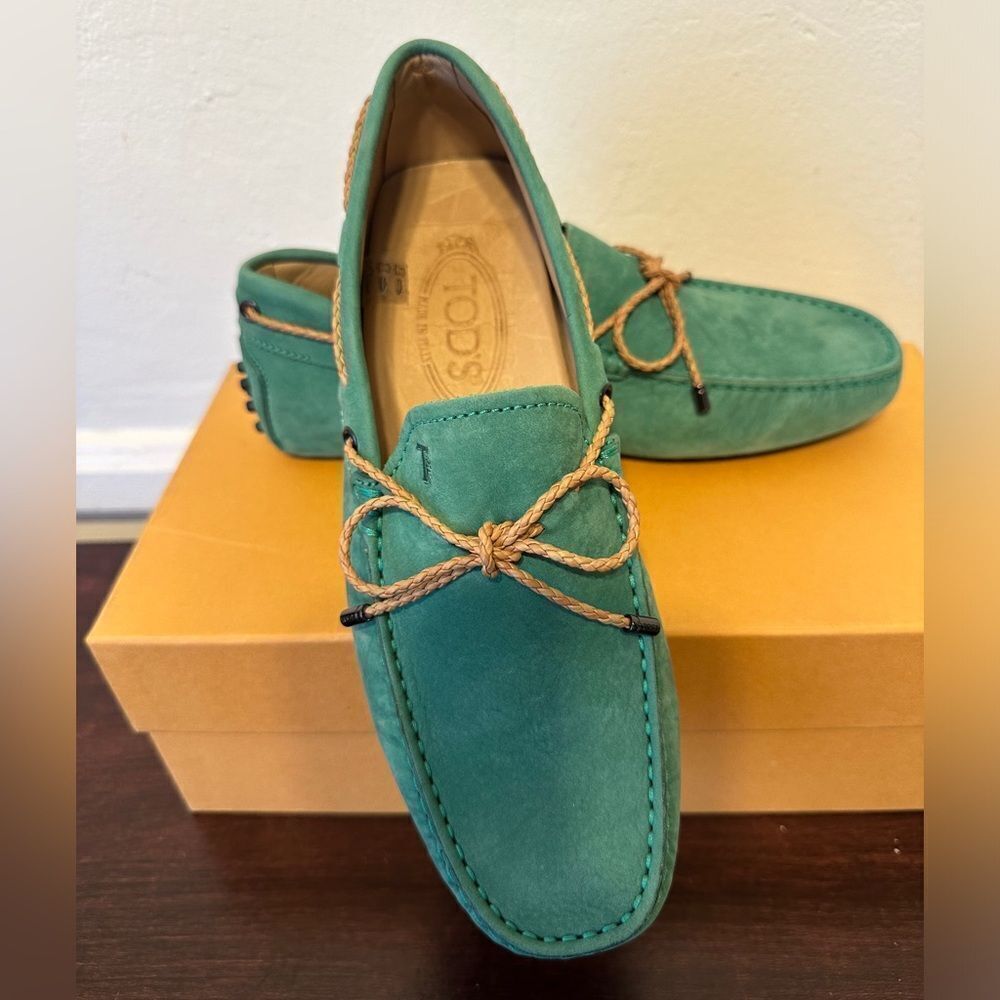 TOD’S  laccetto Green Suede unisex driving slip-on Loafers size EU38/ 38,5 NIB